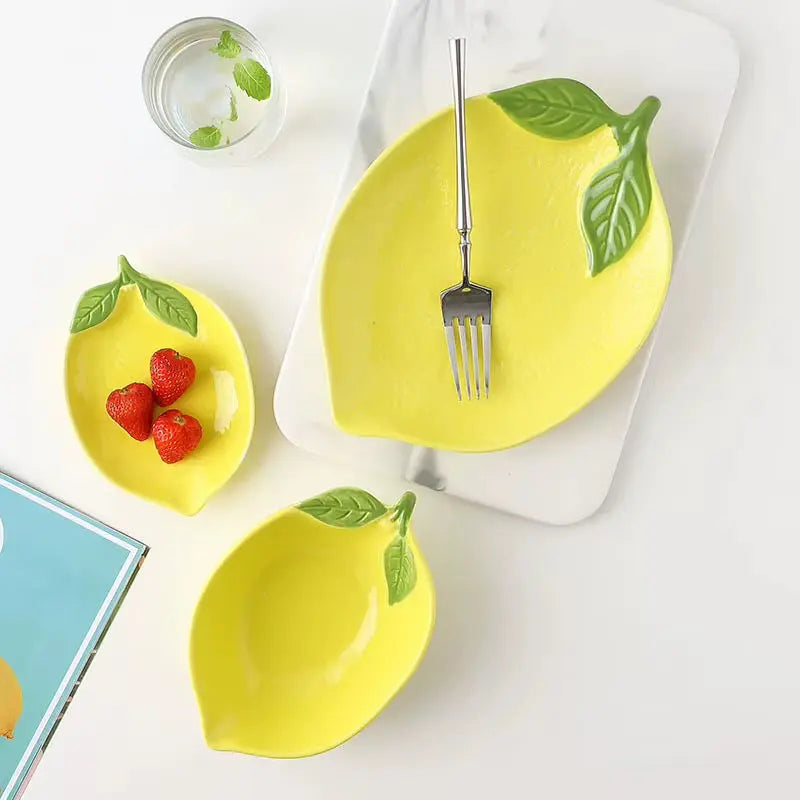 Lemon Shaped Ceramic Serving Plate & Bowl Collection