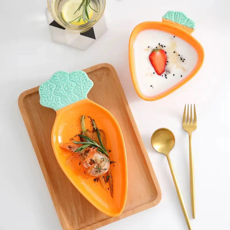 Carrot Shaped Ceramic Serving Plate & Bowl Collection