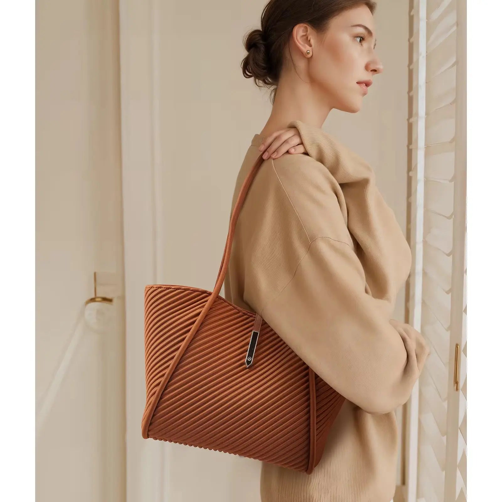 Women’s Pleated Shoulder Tote Bag Lightweight Large Capacity Fashion Handbag for Everyday Work & Travel Sparkels  Sparkels