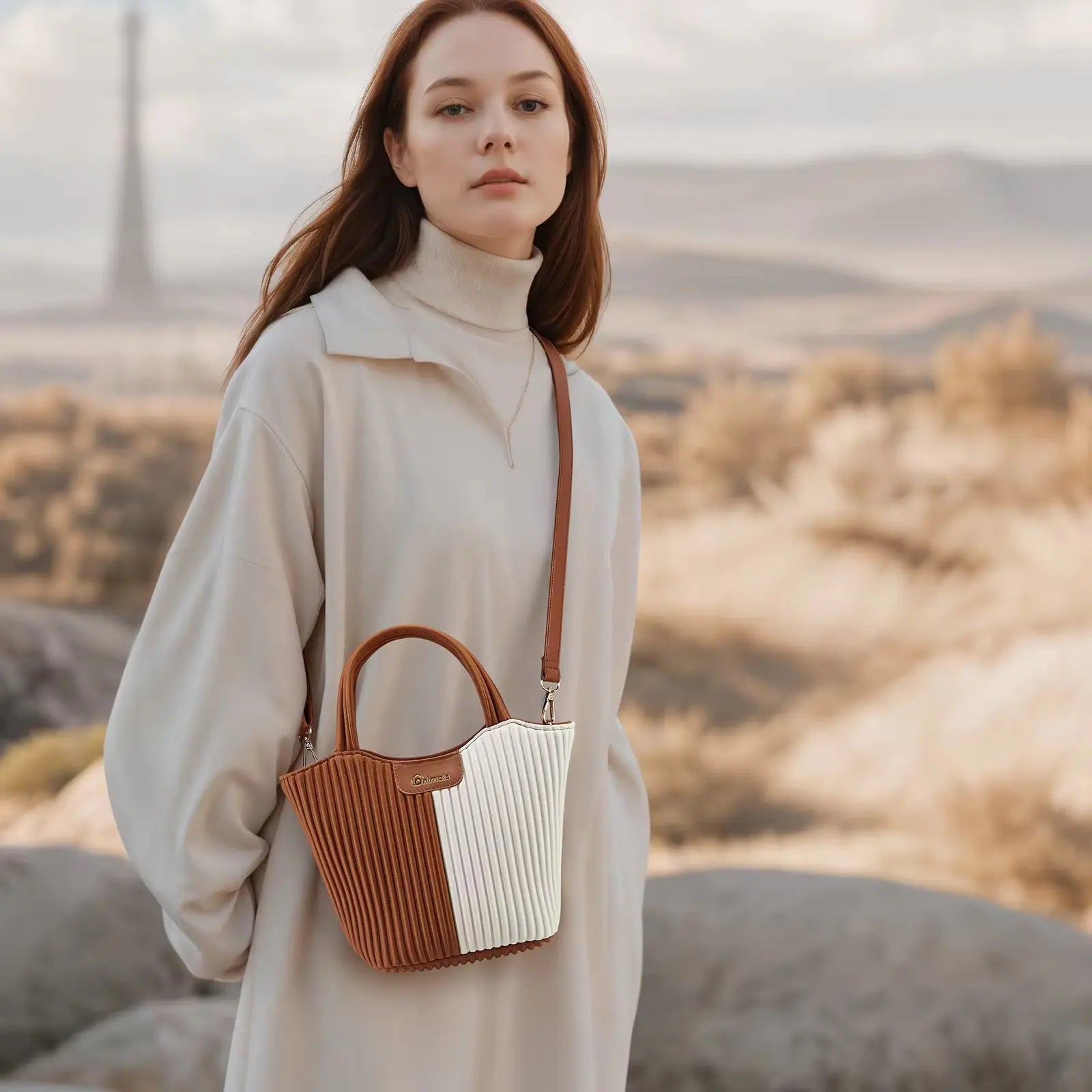 Two-Tone Pleated Tote Shoulder Bag Lightweight Stylish Handbag for Women Casual & Chic Everyday Purse Sparkels  Sparkels