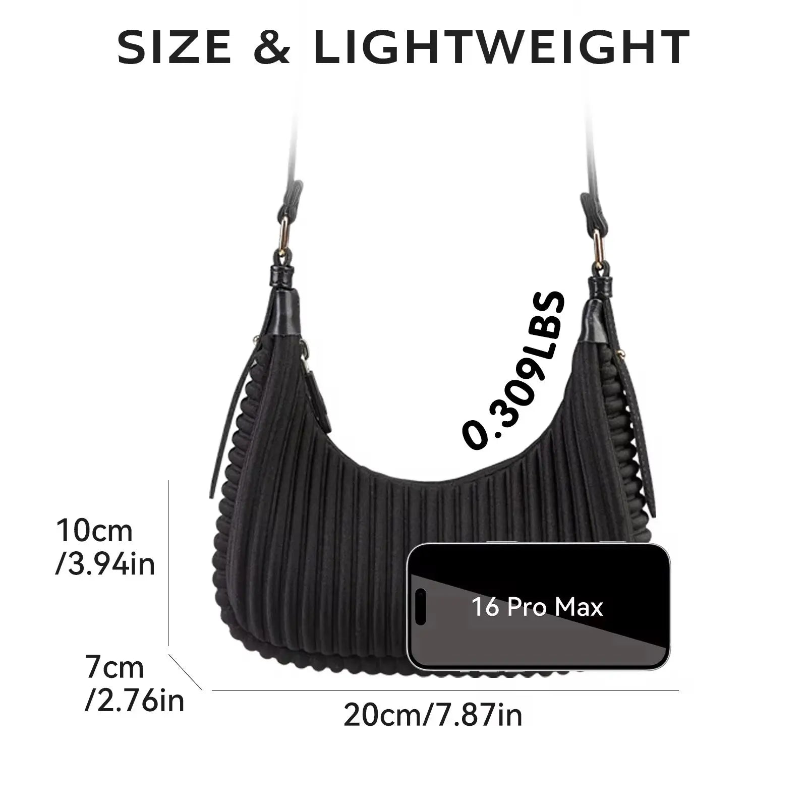 Minimalist Pleated Mini Shoulder Bag Lightweight Crossbody Purse for Women Stylish Small Handbag Sparkels  Sparkels