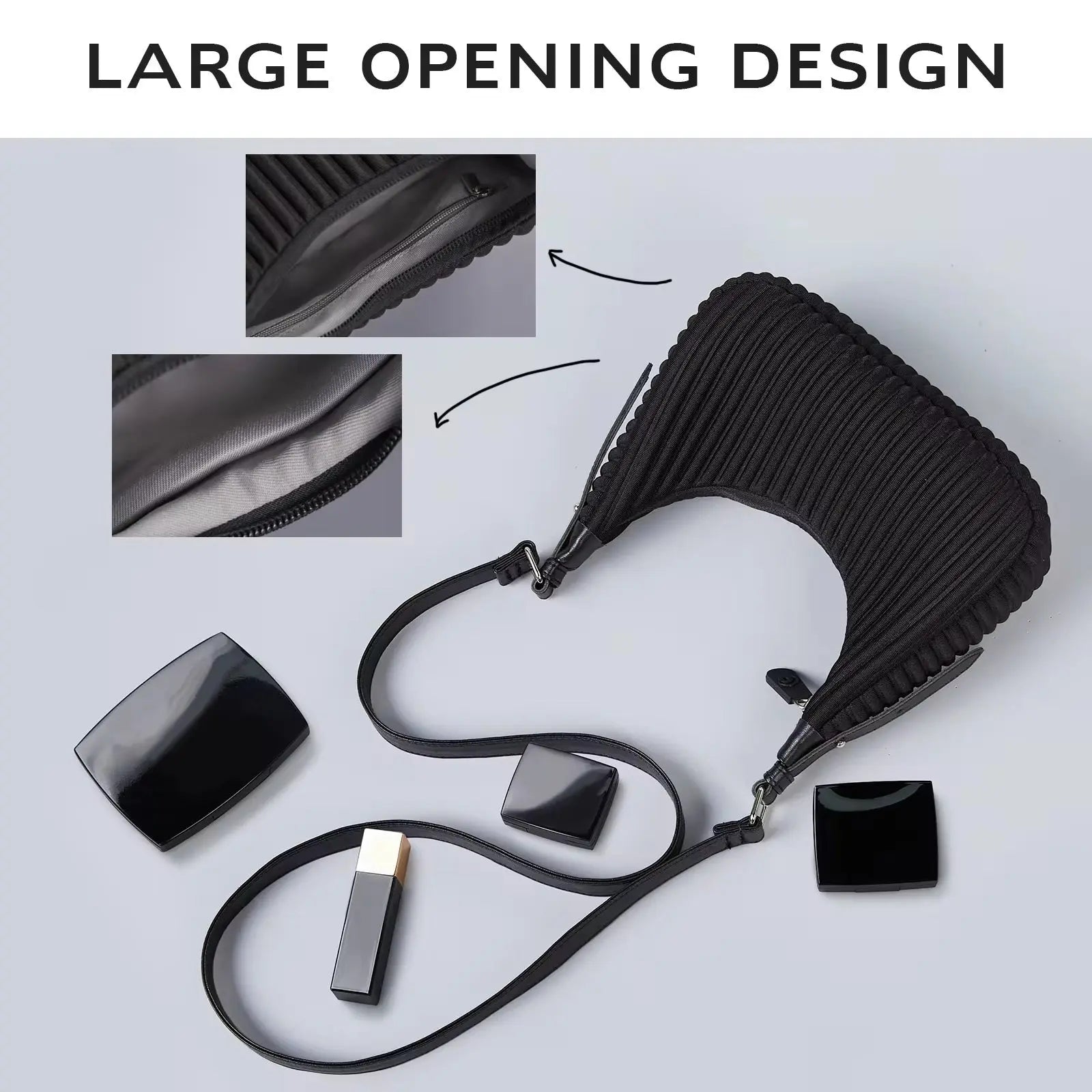 Minimalist Pleated Mini Shoulder Bag Lightweight Crossbody Purse for Women Stylish Small Handbag Sparkels  Sparkels