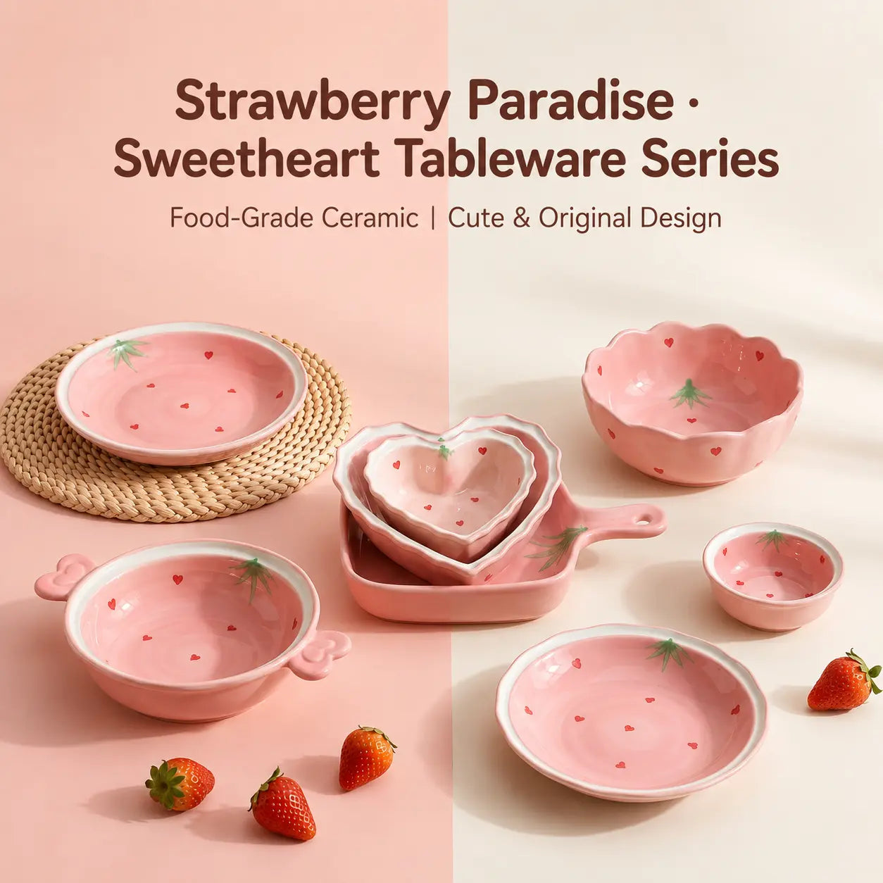 Strawberry Sweetheart Ceramic Serving Bowl