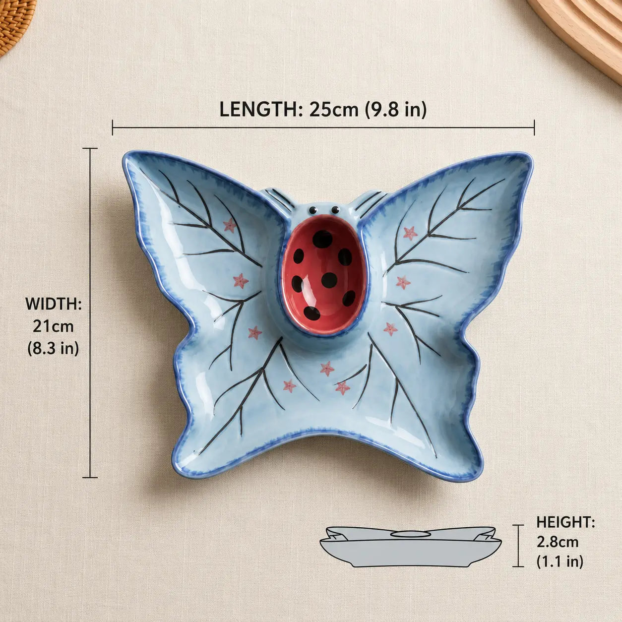 Butterfly Ceramic Divided Snack Plate