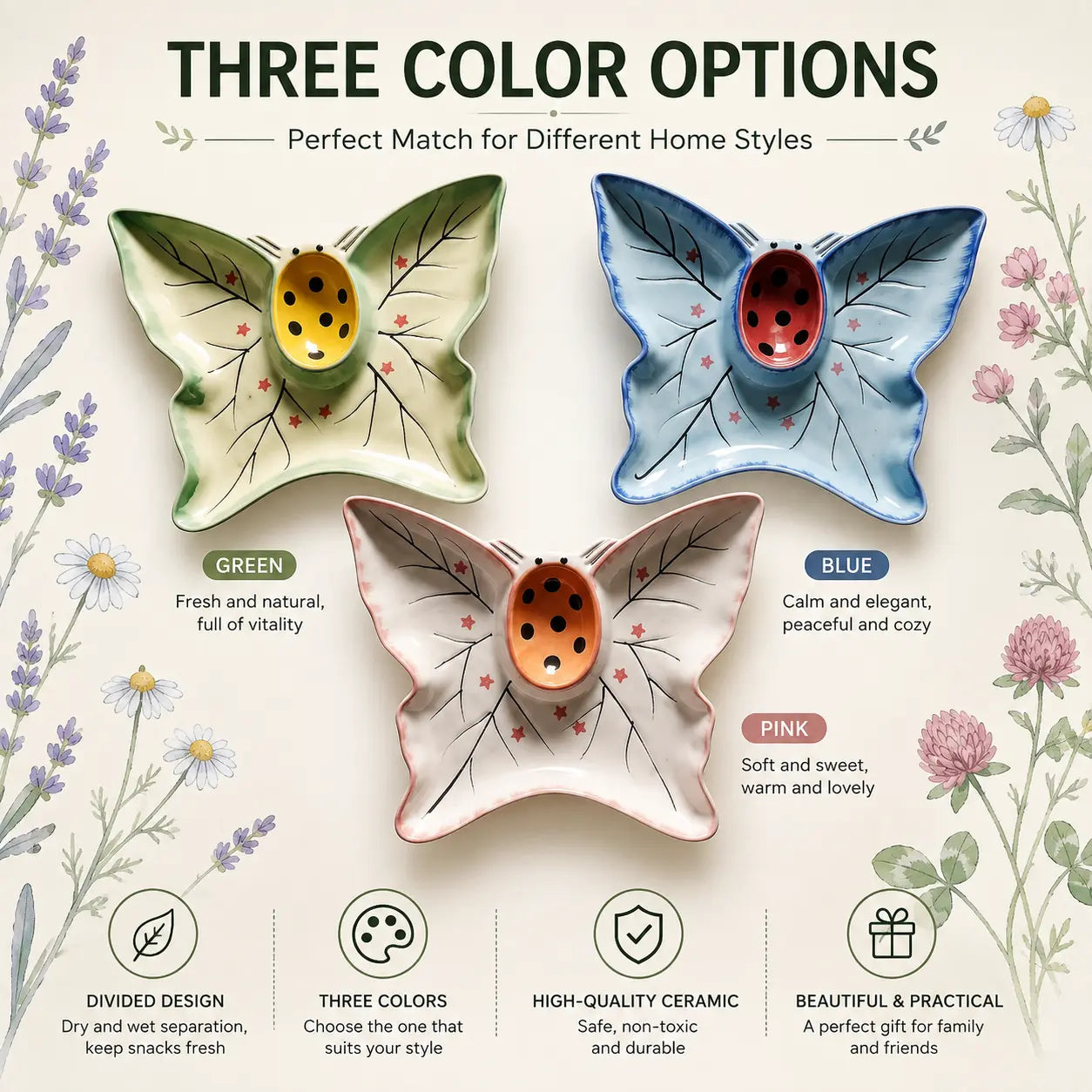 Butterfly Ceramic Divided Snack Plate