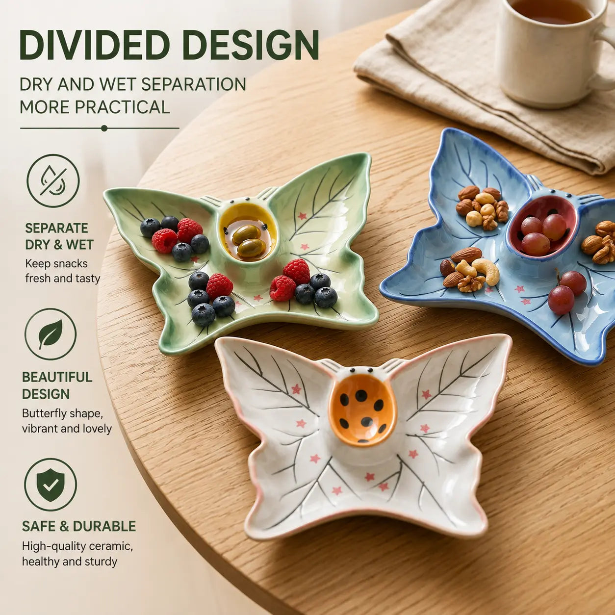 Butterfly Ceramic Divided Snack Plate