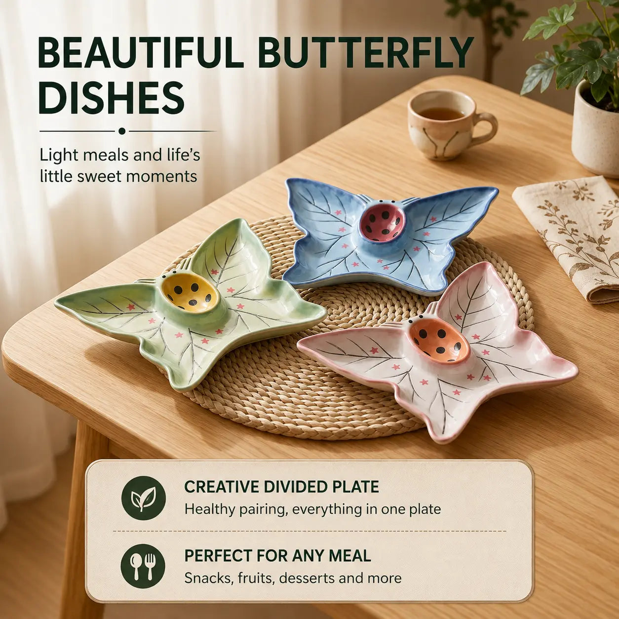 Butterfly Ceramic Divided Snack Plate