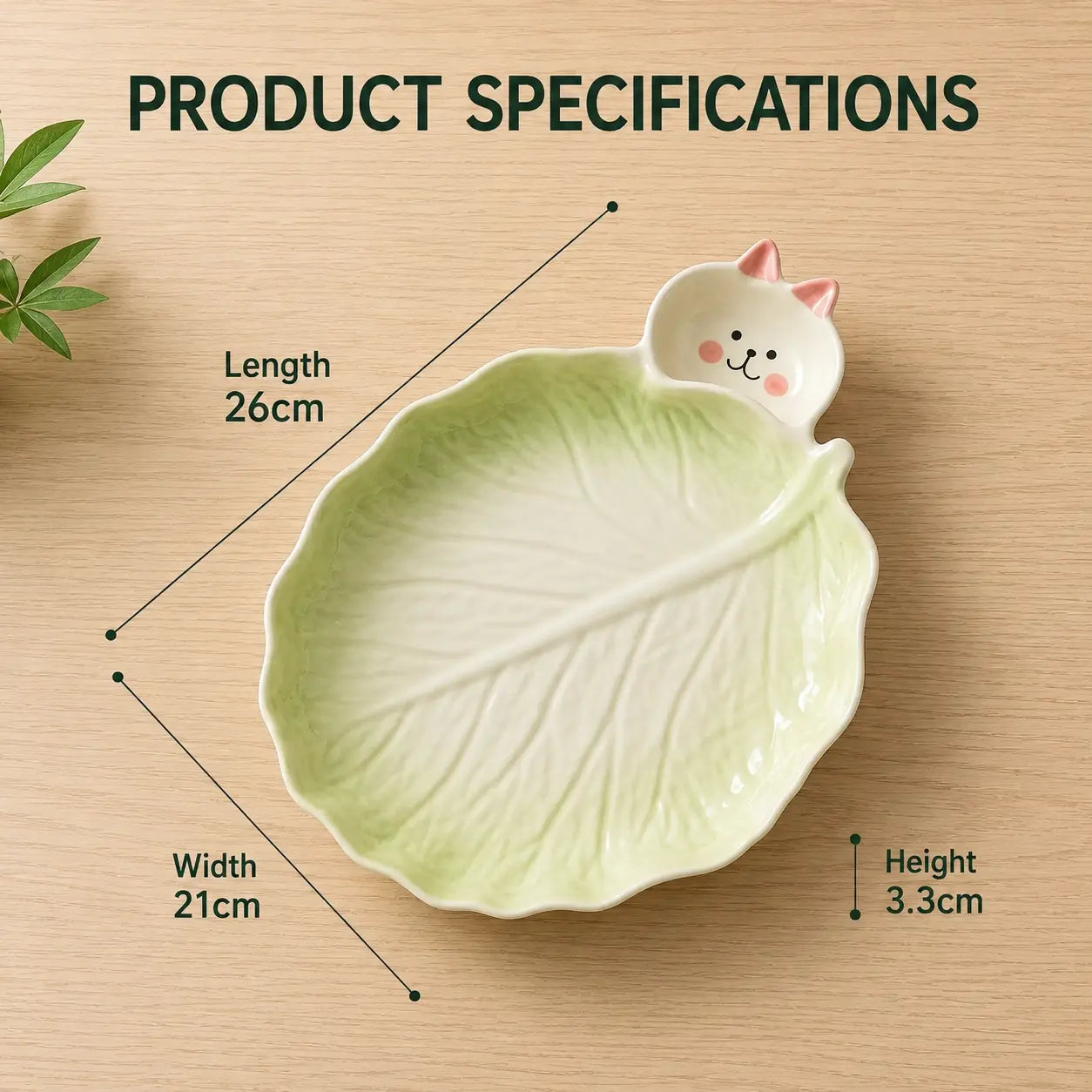 Cabbage Rabbit Ceramic Serving Plate with Sauce Bowl