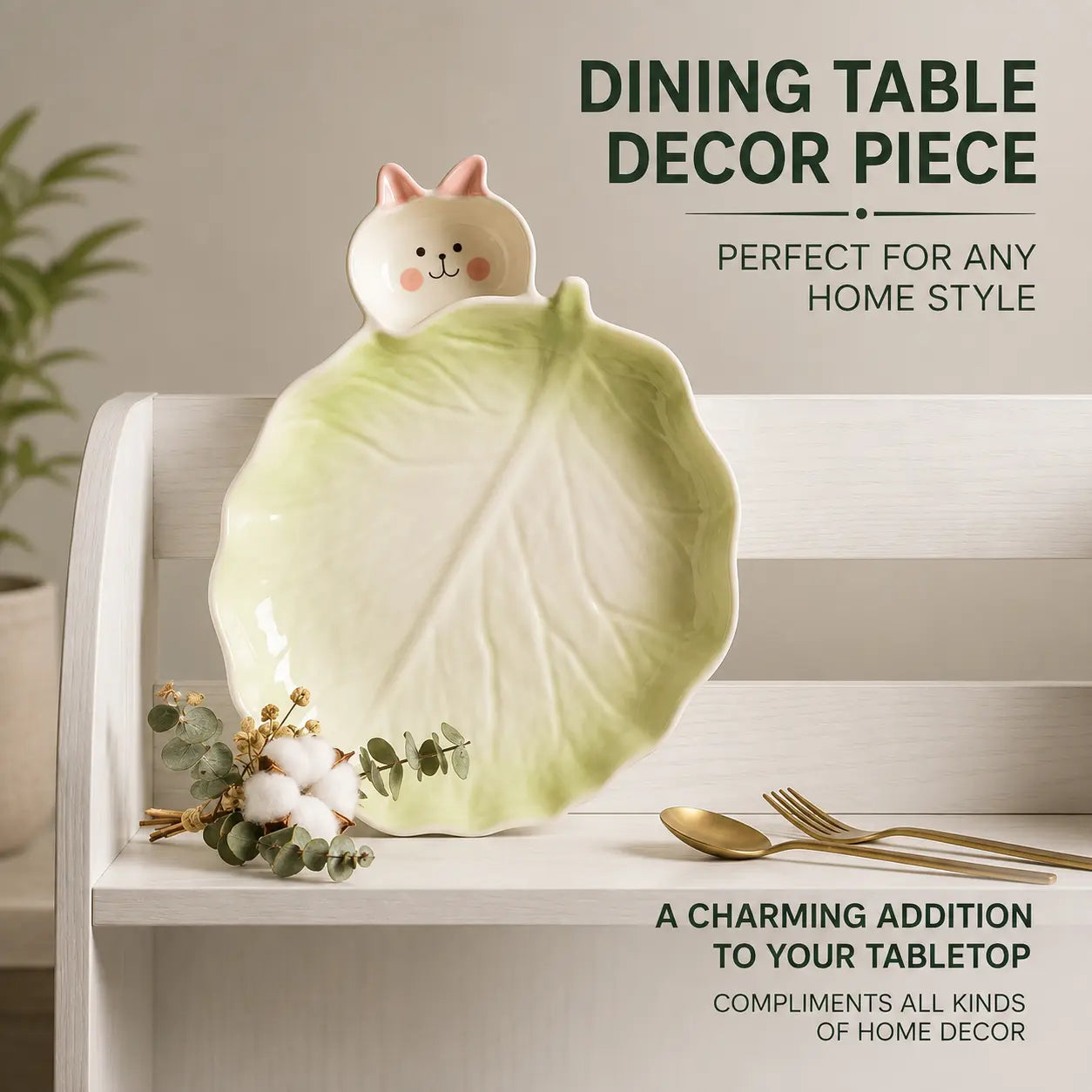 Cabbage Rabbit Ceramic Serving Plate with Sauce Bowl