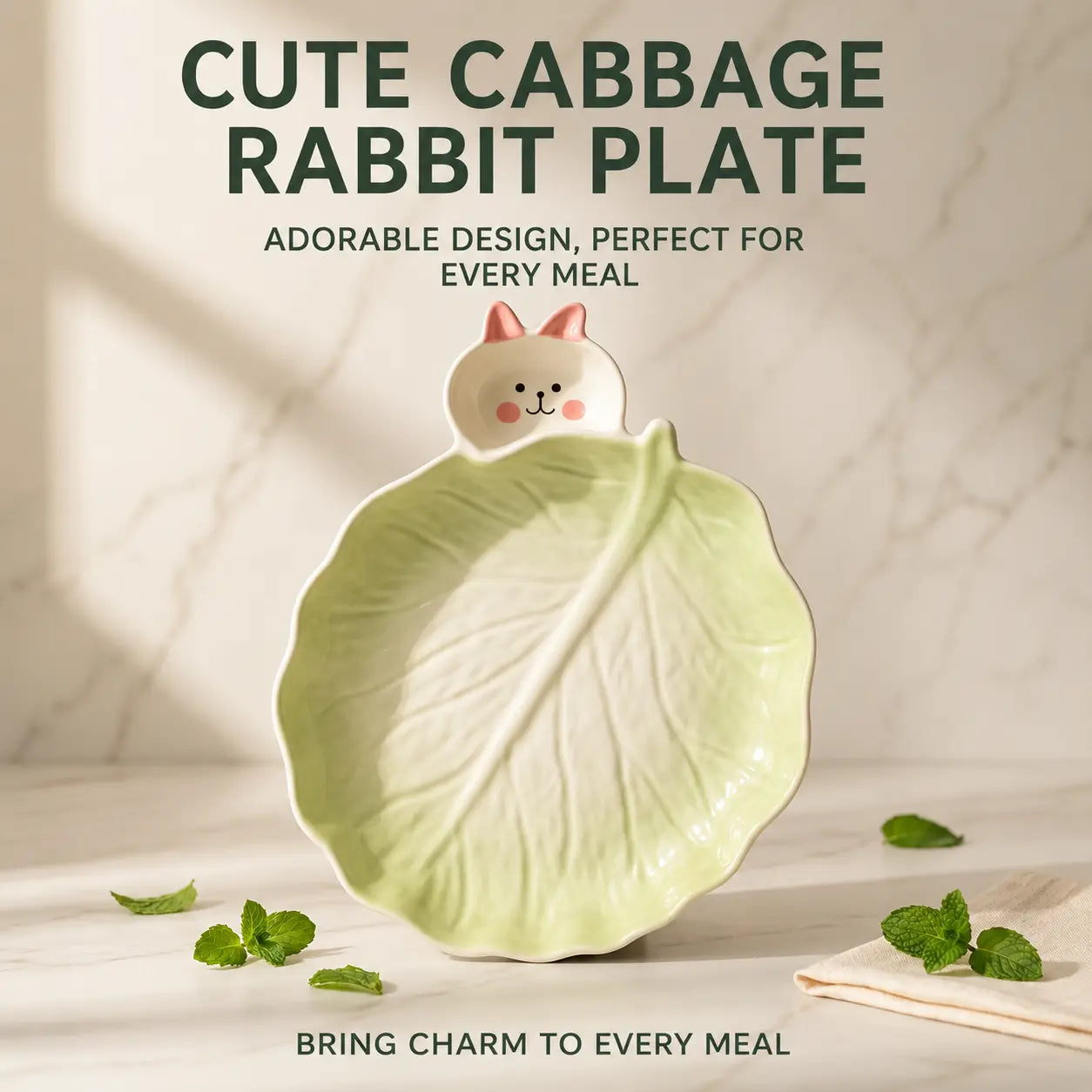 Cabbage Rabbit Ceramic Serving Plate with Sauce Bowl