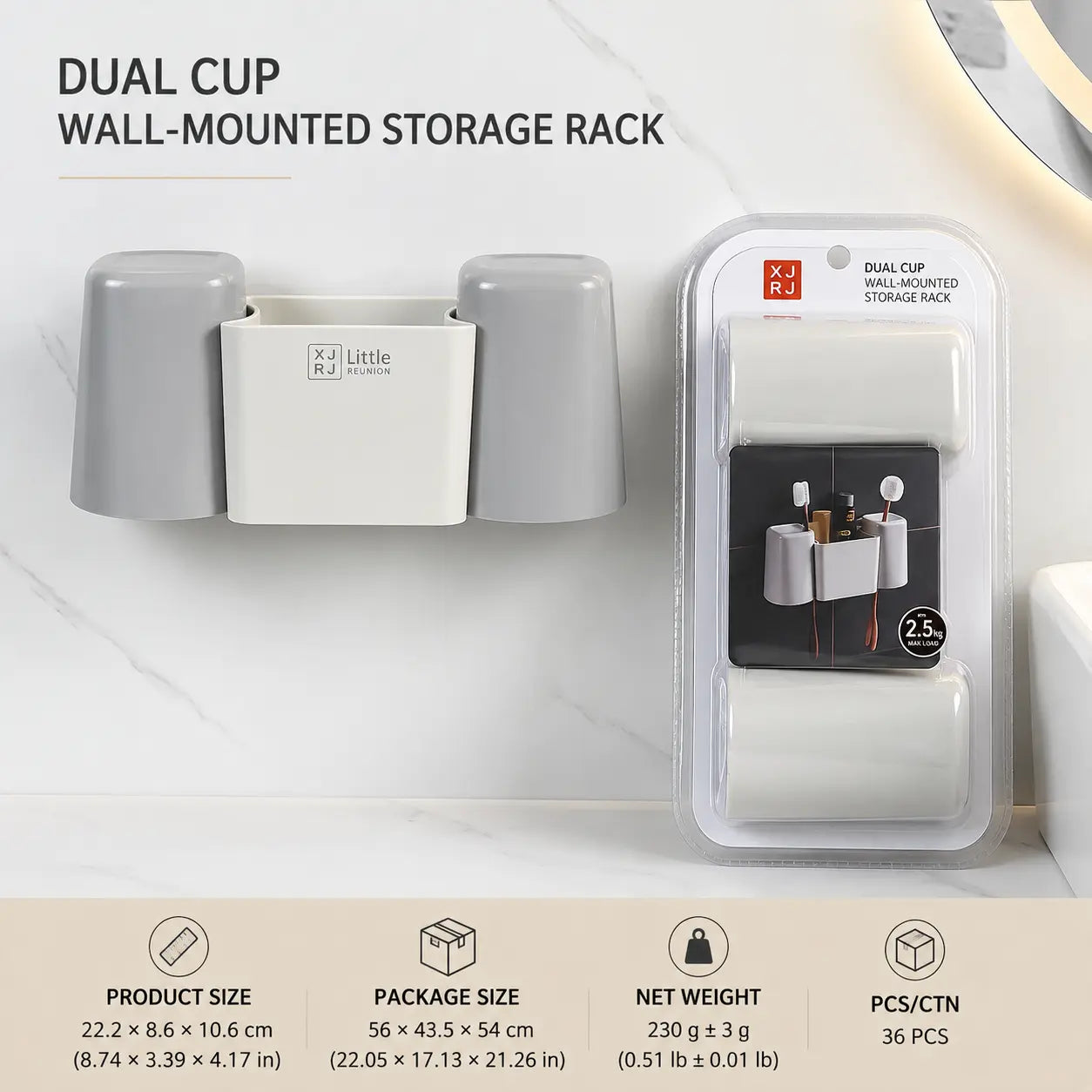 Dual Cup Wall-Mounted Bathroom Storage Rack