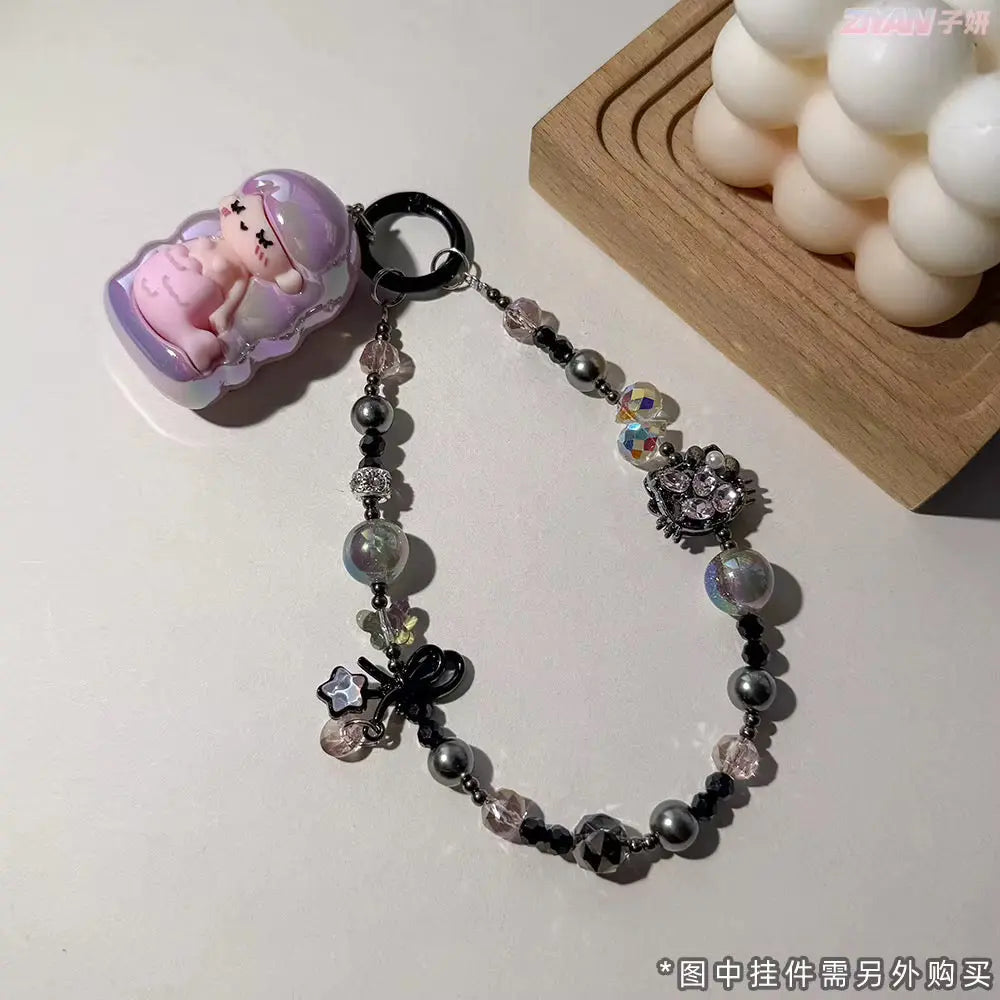 Crystal Pearl Bow Charm Beaded Keychain