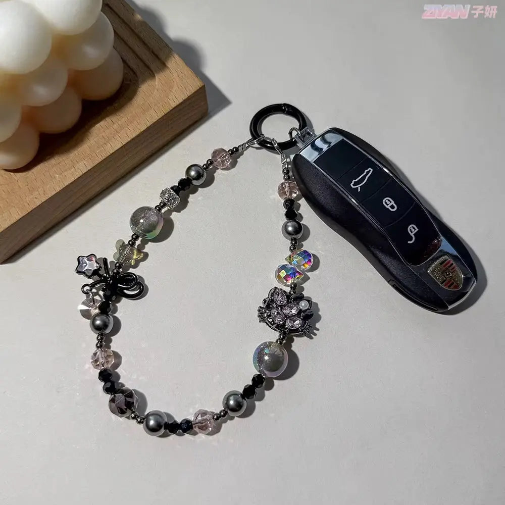 Crystal Pearl Bow Charm Beaded Keychain