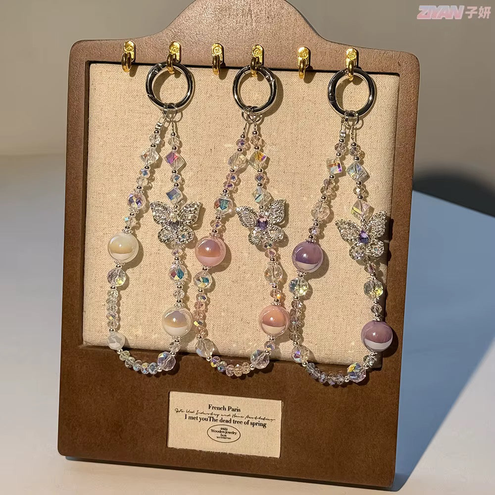 Butterfly Crystal Pearl Beaded Keychain