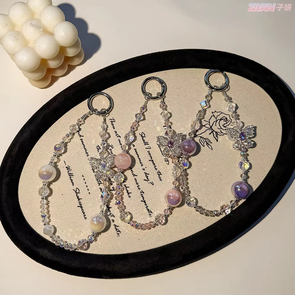 Butterfly Crystal Pearl Beaded Keychain