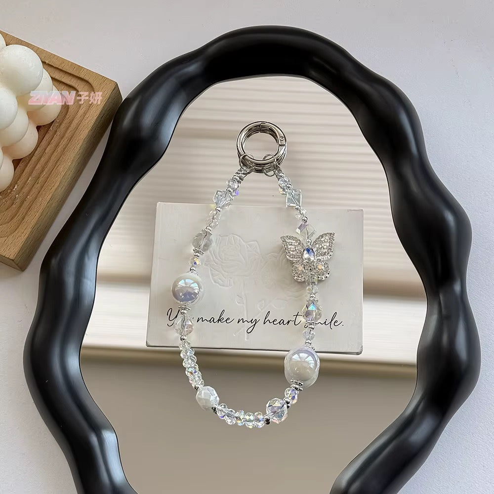Butterfly Crystal Pearl Beaded Keychain