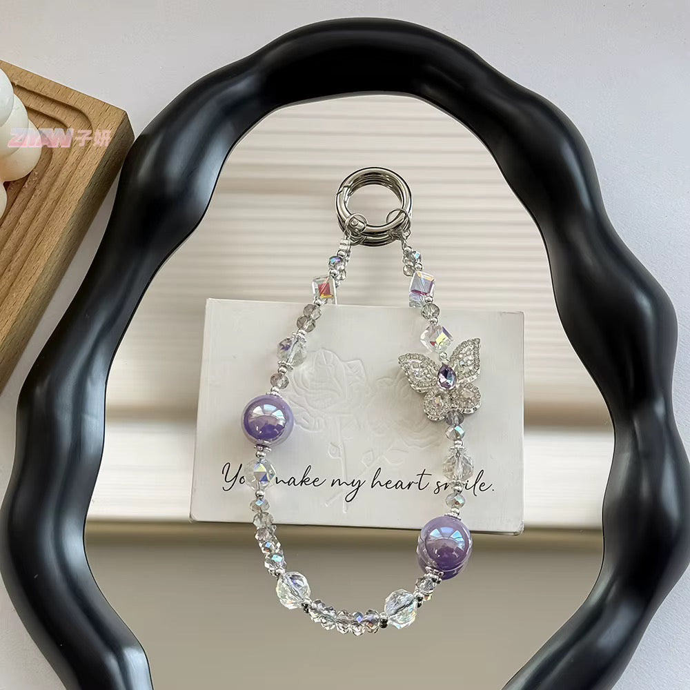 Butterfly Crystal Pearl Beaded Keychain