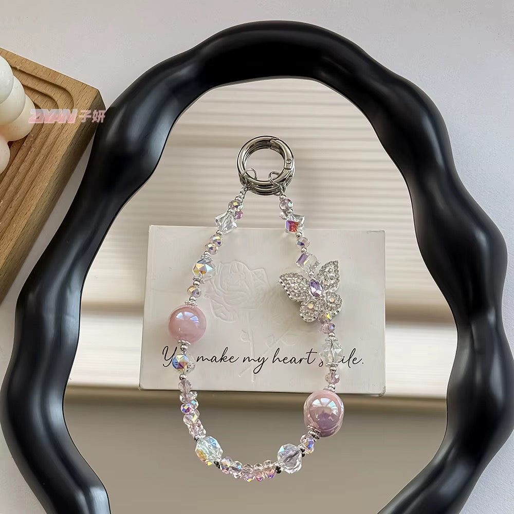Butterfly Crystal Pearl Beaded Keychain