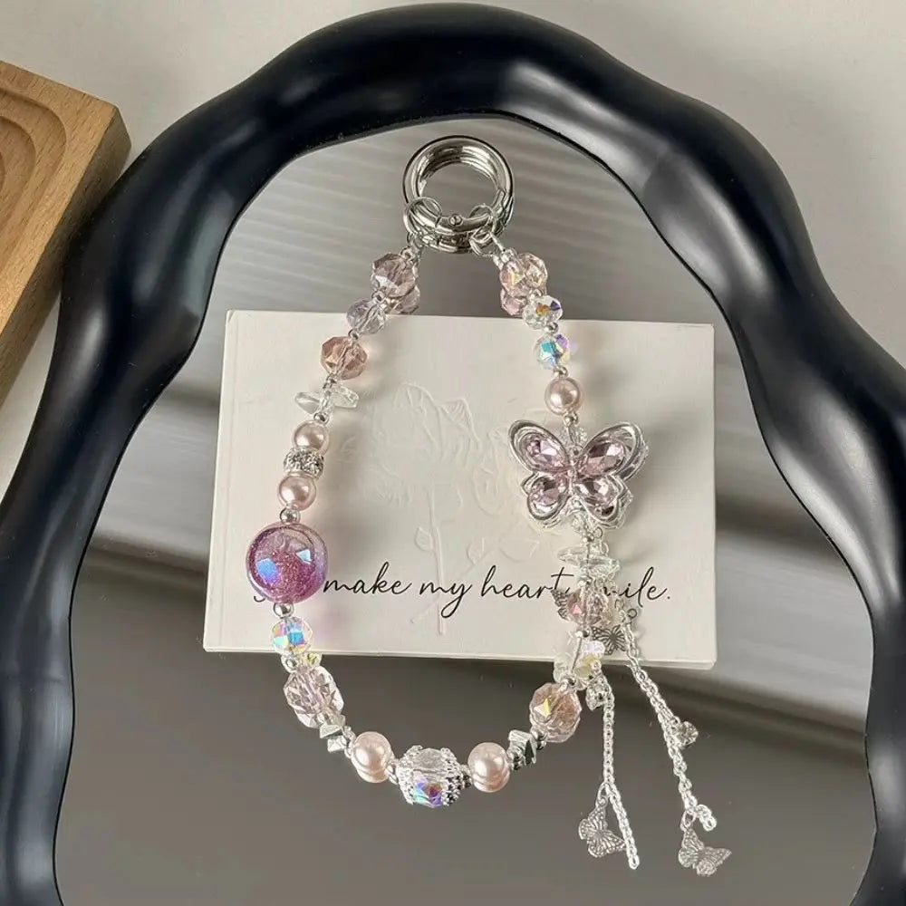 Butterfly Crystal Beaded Keychain