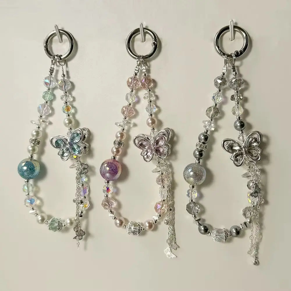 Butterfly Crystal Beaded Keychain