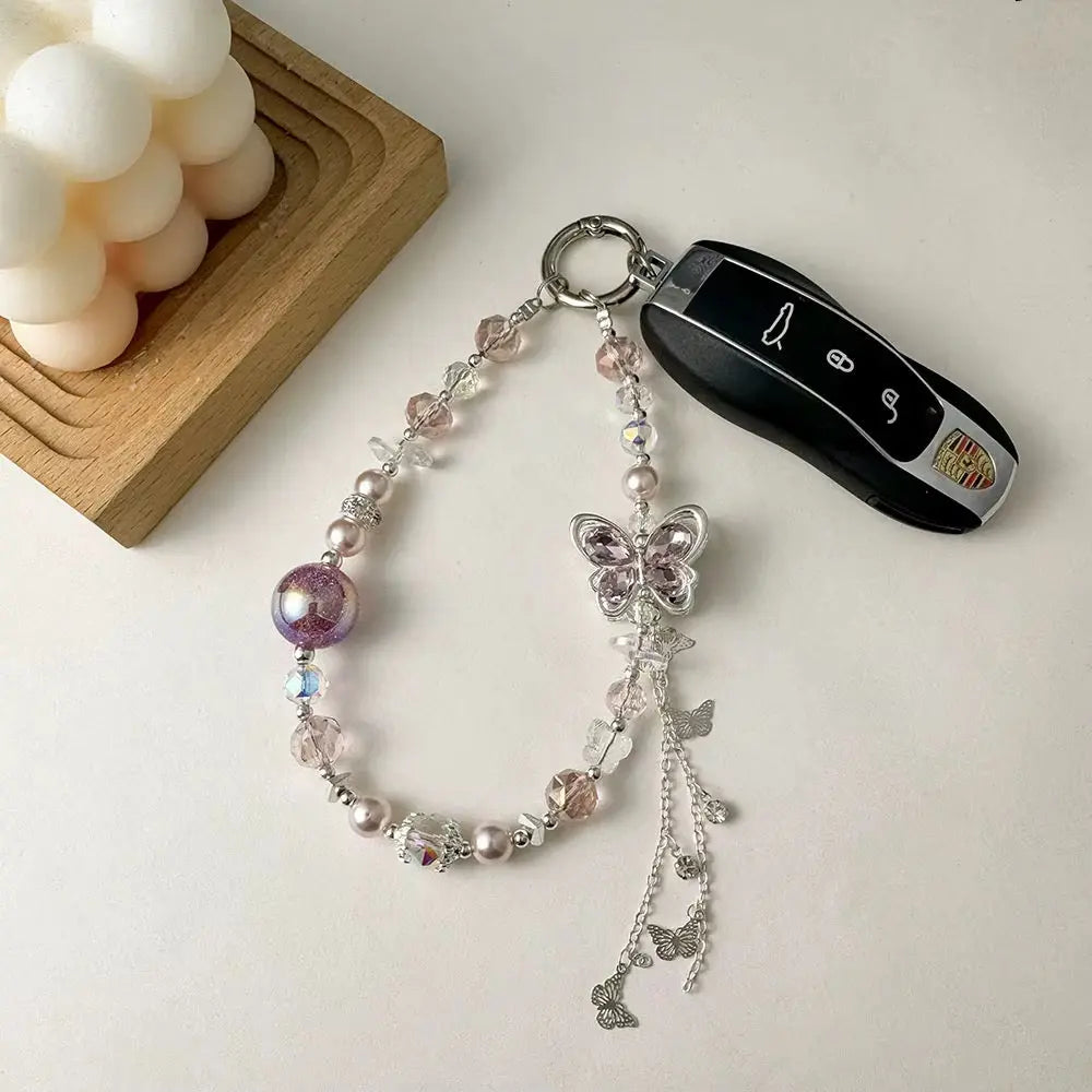 Butterfly Crystal Beaded Keychain