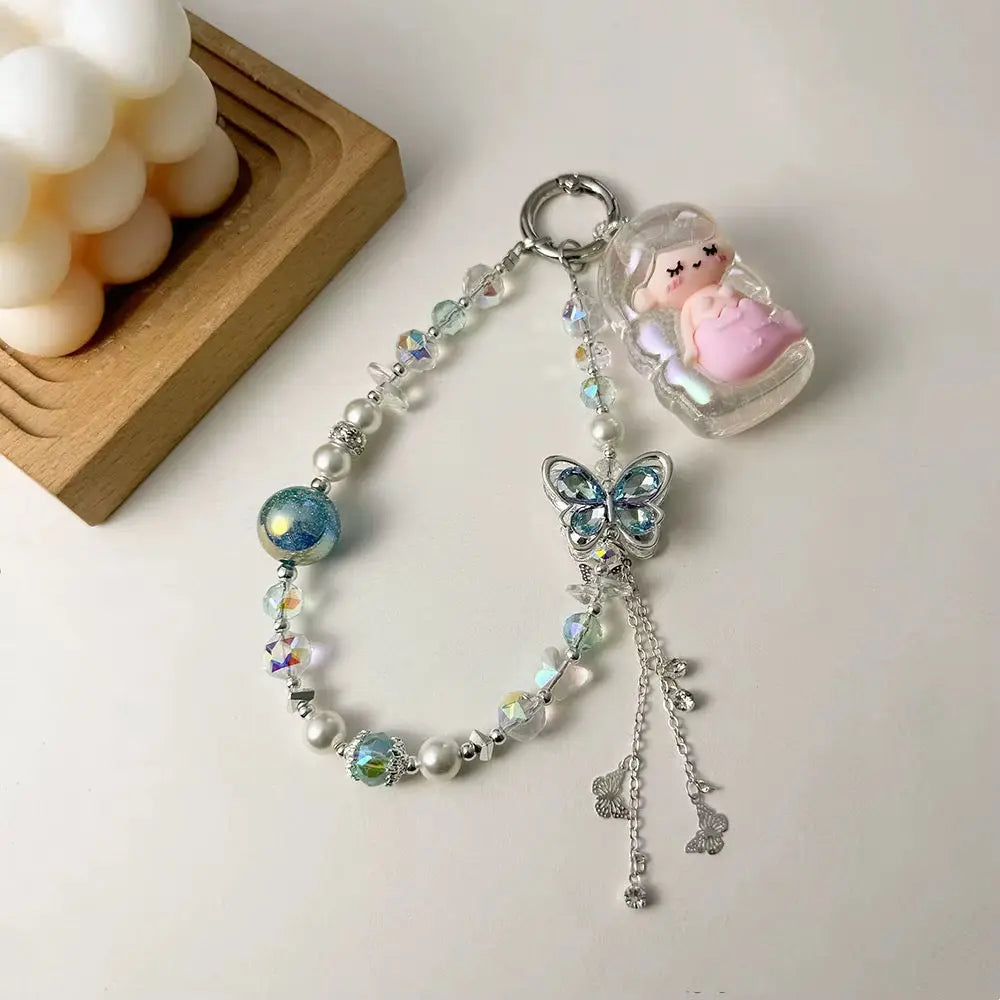 Butterfly Crystal Beaded Keychain