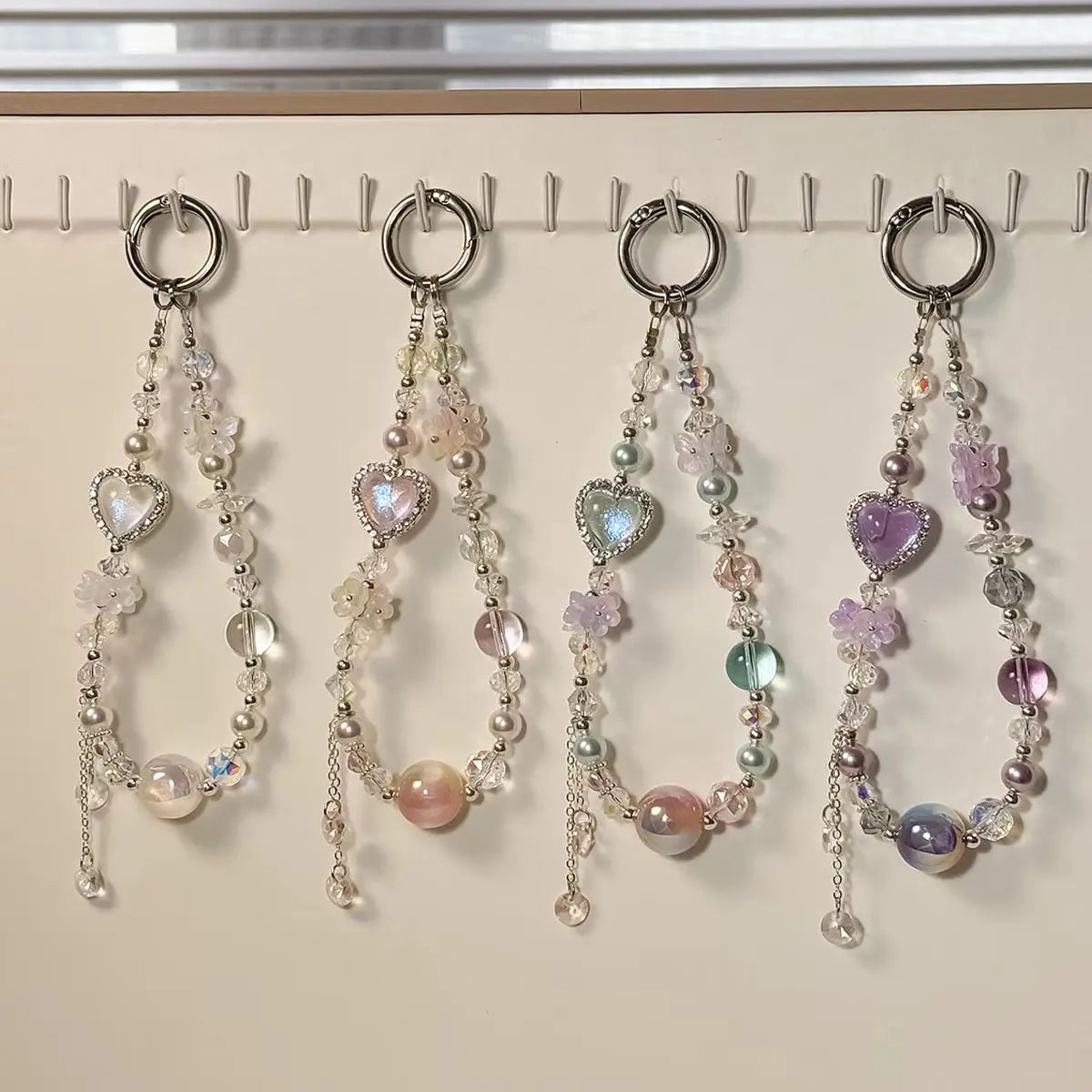 Heart Charm Crystal Beaded Keychain