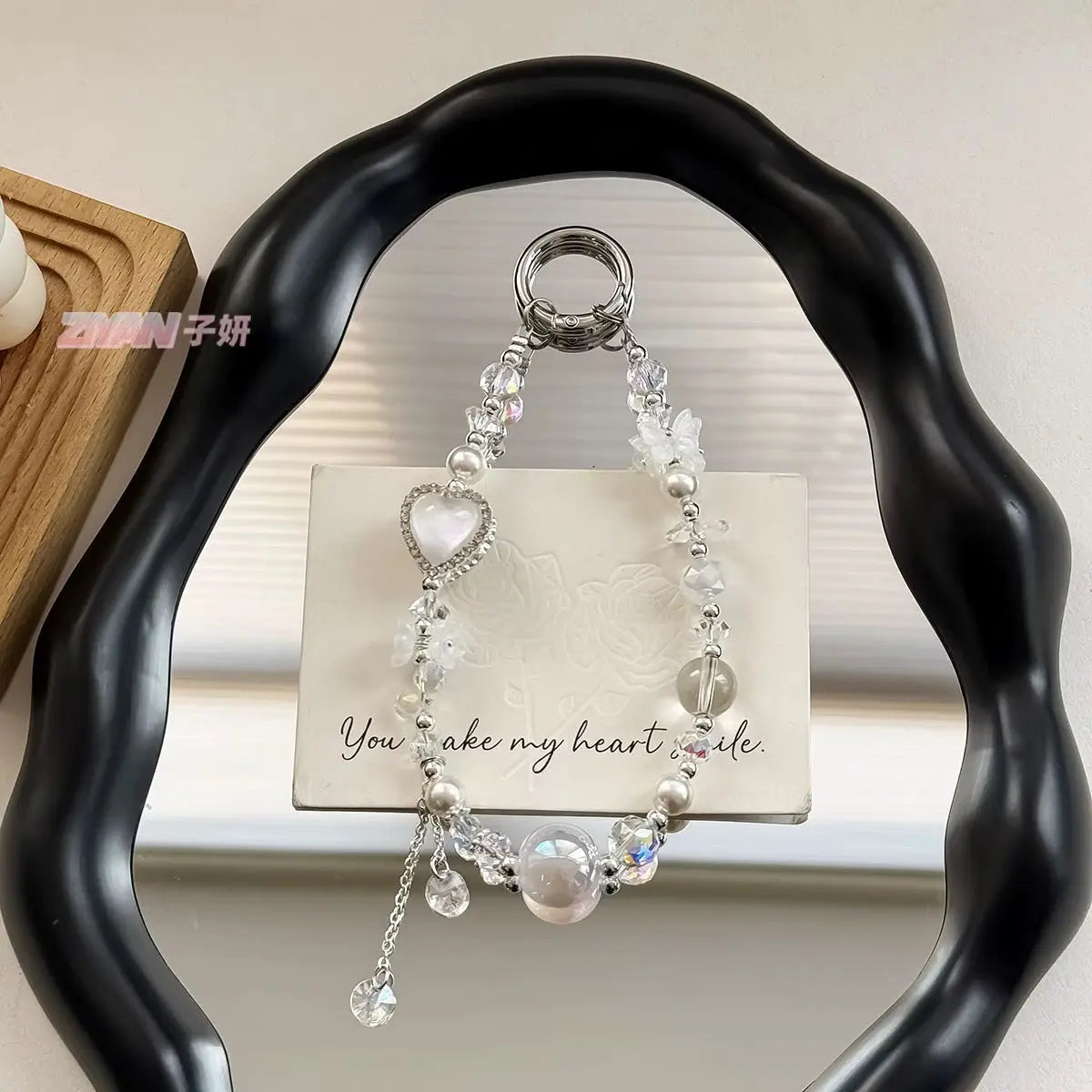 Heart Charm Crystal Beaded Keychain