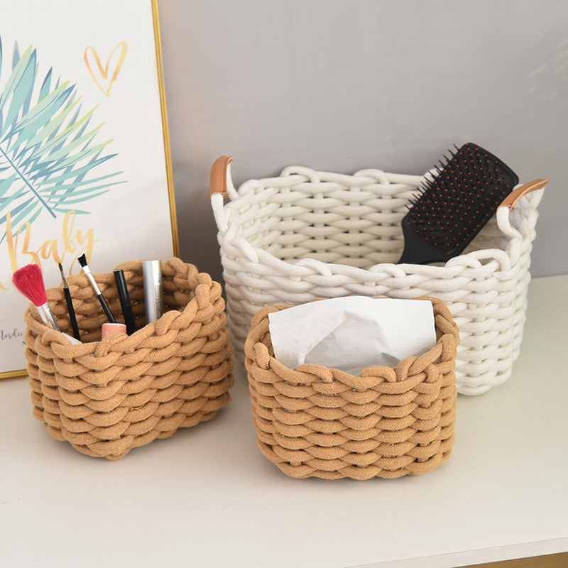 Handmade Cotton Rope Basket Desktop Cosmetic Organizer