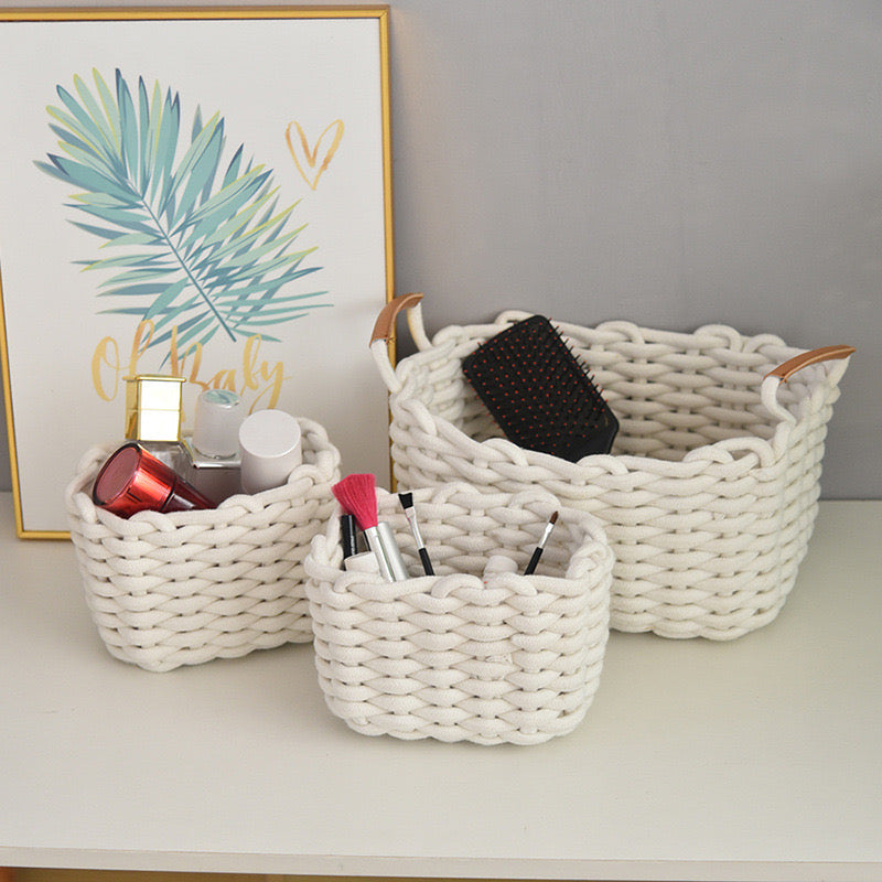 Handmade Cotton Rope Basket Desktop Cosmetic Organizer