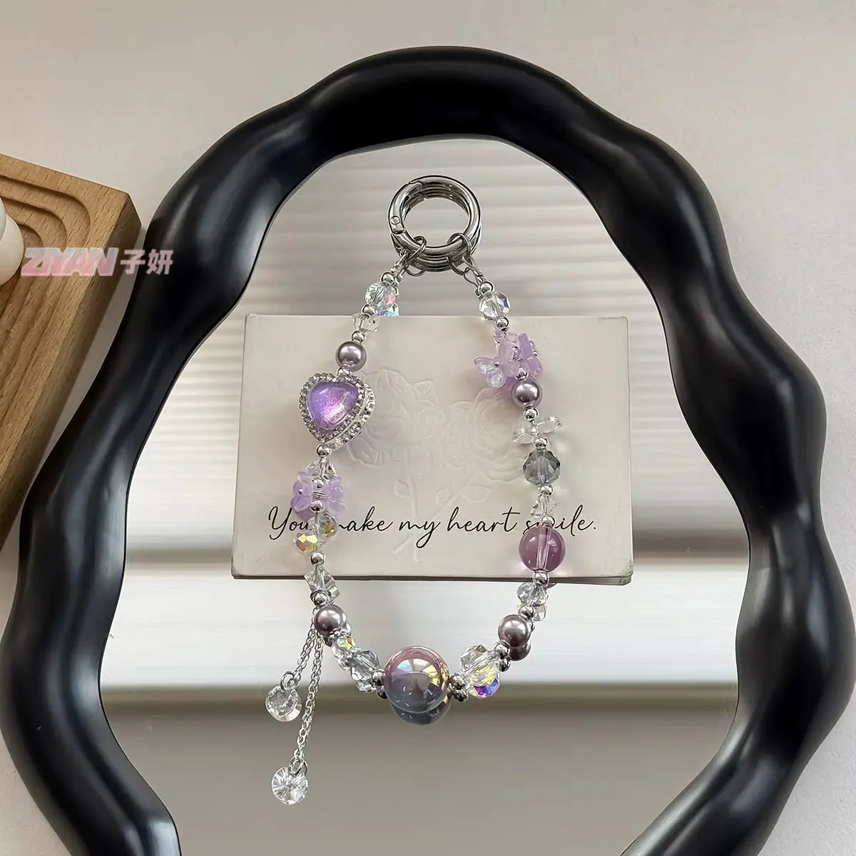 Heart Charm Crystal Beaded Keychain