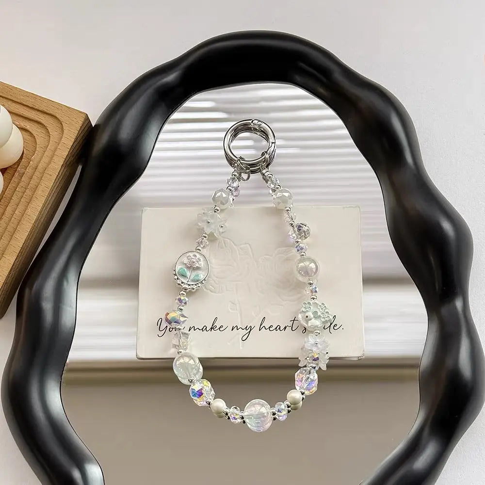 Glow in the Dark Floral Crystal Beaded Keychain