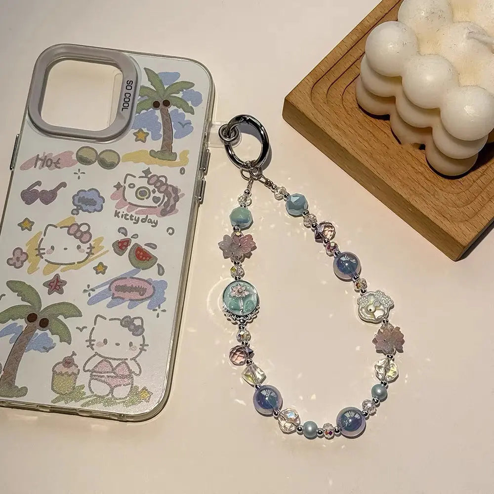 Glow in the Dark Floral Crystal Beaded Keychain