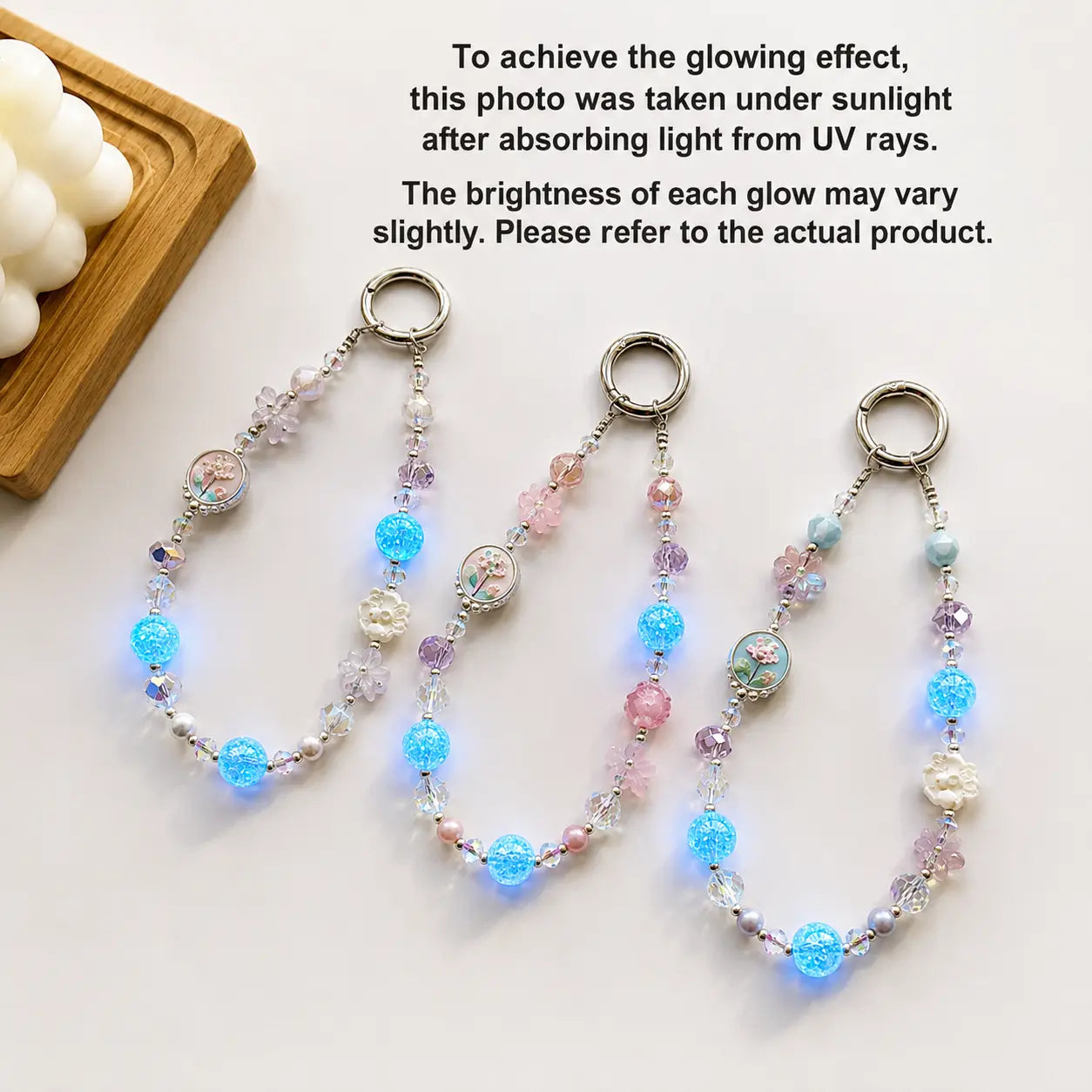 Glow in the Dark Floral Crystal Beaded Keychain
