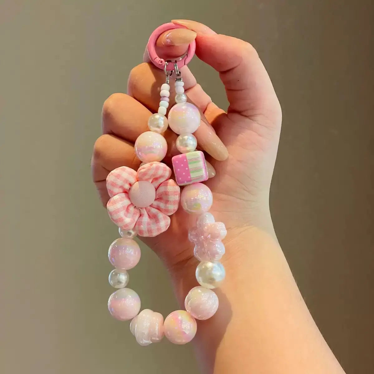Pastel Flower Pearl Beaded Keychain