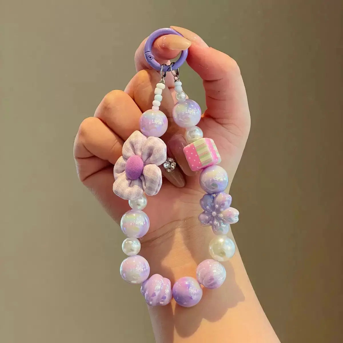 Pastel Flower Pearl Beaded Keychain