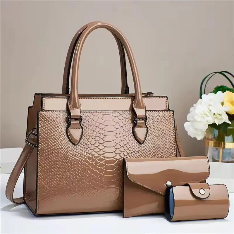 Luxury 3 Piece Women’s Handbag Set Elegant PU Leather Tote Bag Shoulder Bag & Wallet Fashion Office & Casual Bag Set Sparkels  Sparkels