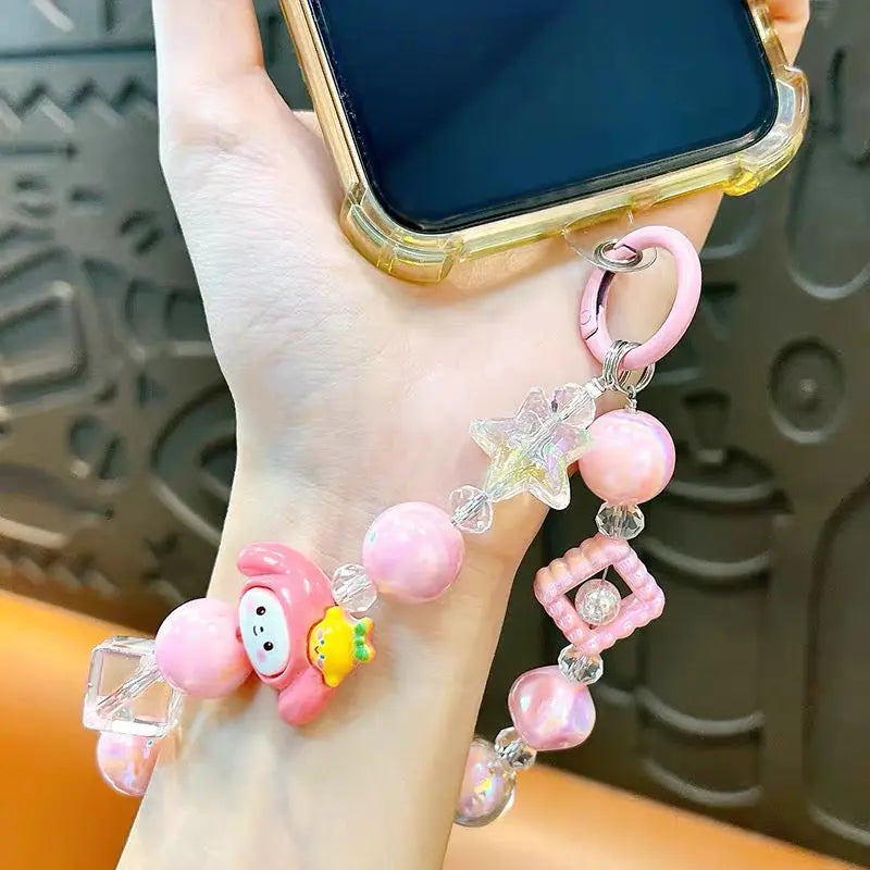 Kawaii Character Pearl Beaded Phone Charm Keychain
