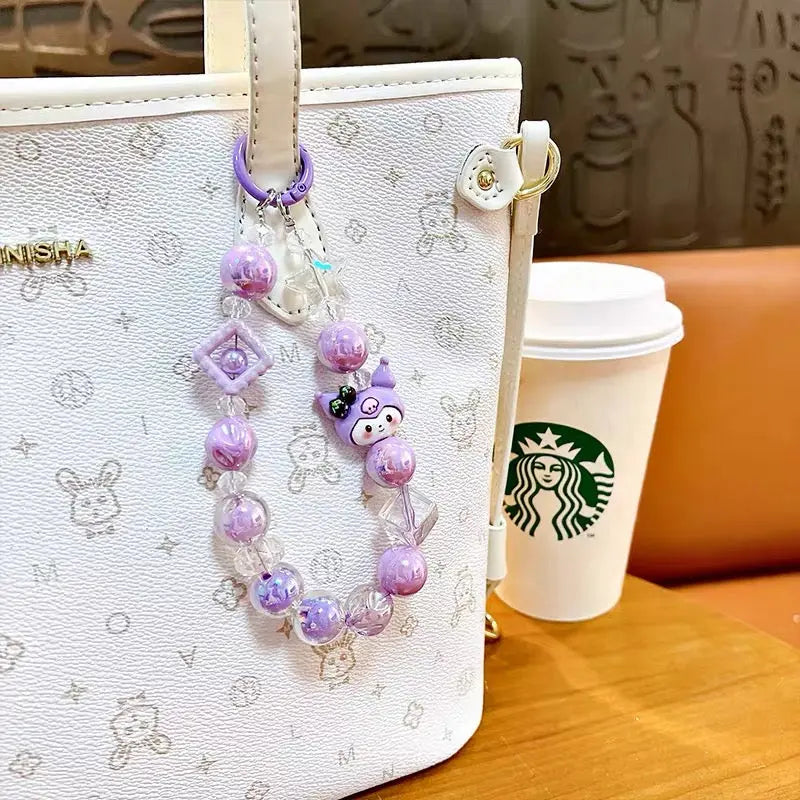 Kawaii Character Pearl Beaded Phone Charm Keychain