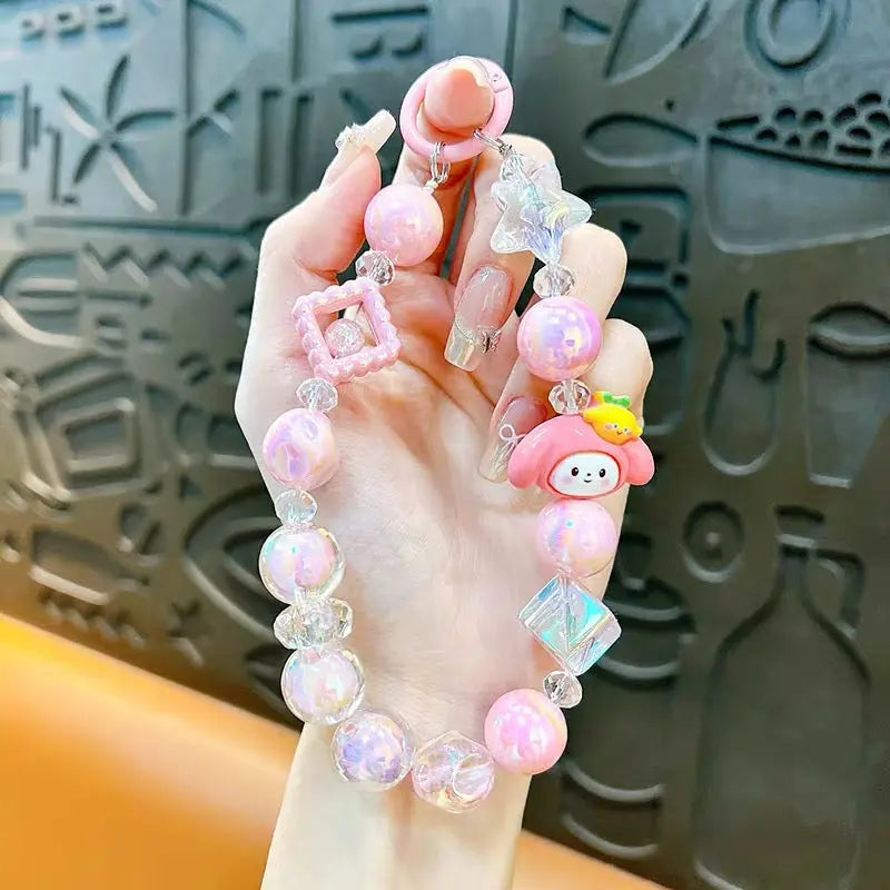 Kawaii Character Pearl Beaded Phone Charm Keychain