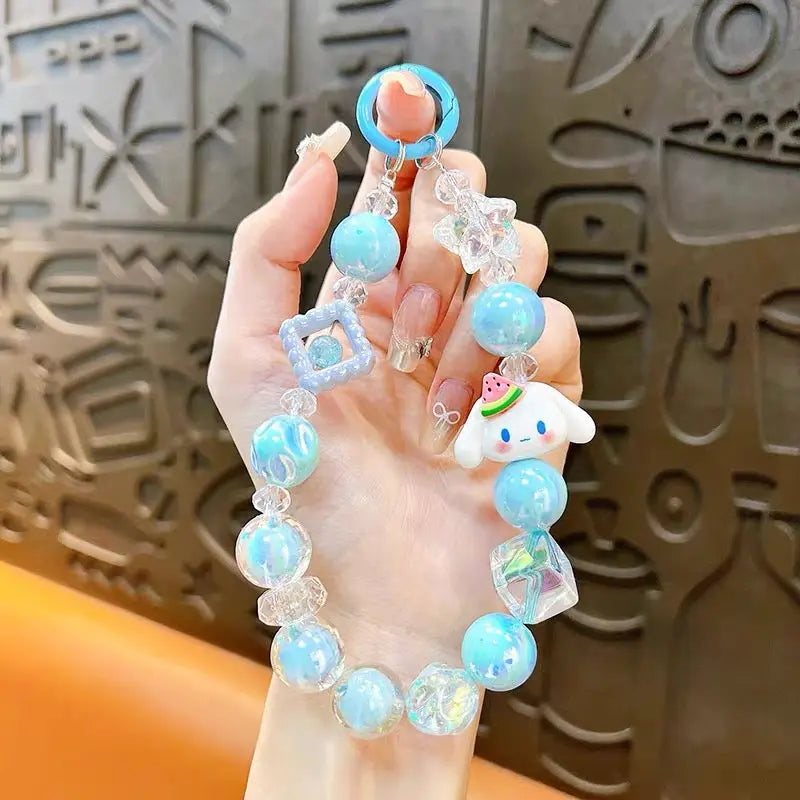 Kawaii Character Pearl Beaded Phone Charm Keychain
