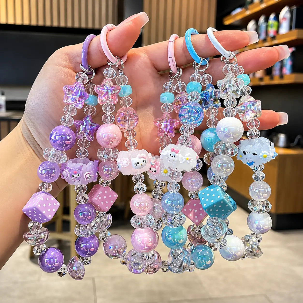 Kawaii Character Dice Pearl Beaded Keychain
