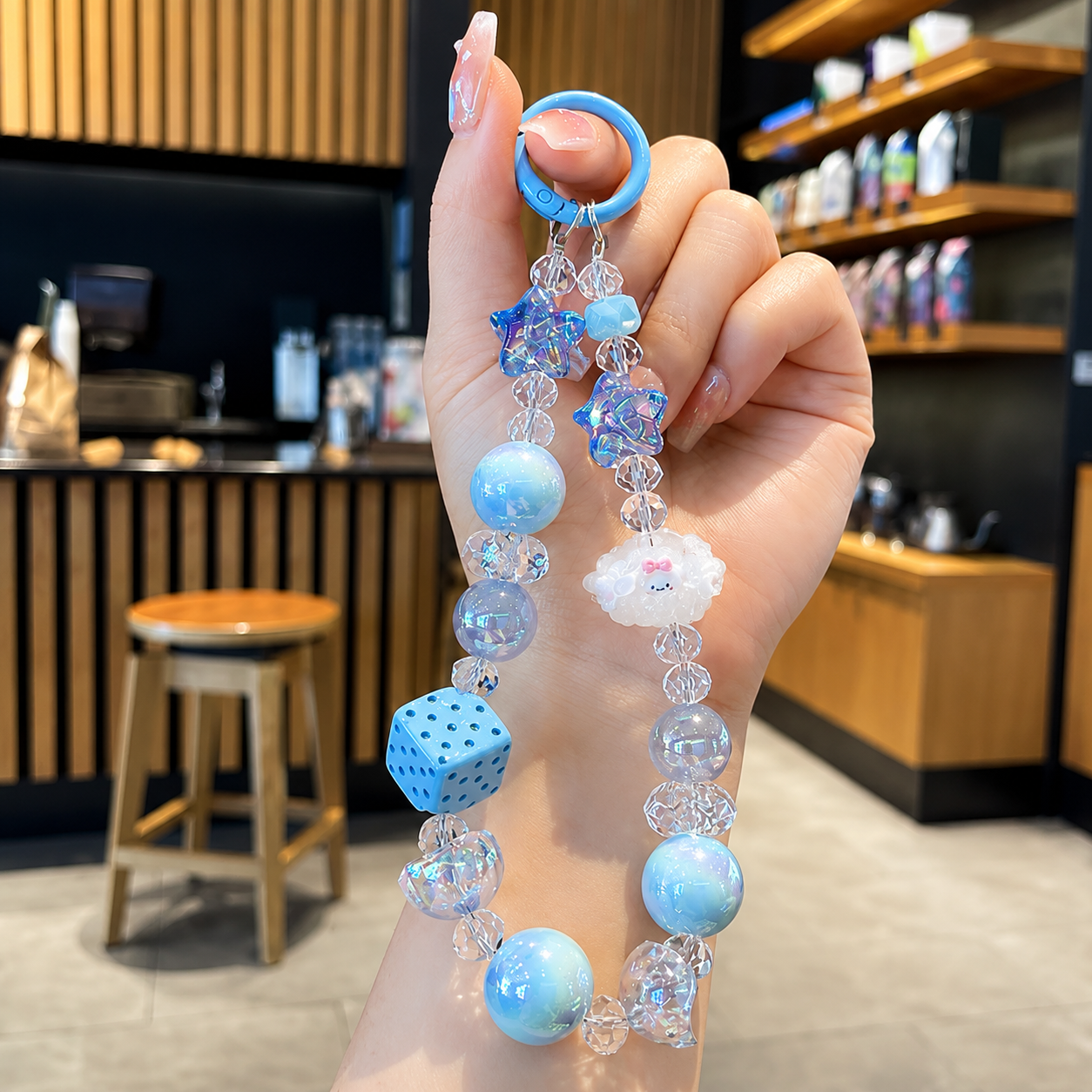 Kawaii Character Dice Pearl Beaded Keychain