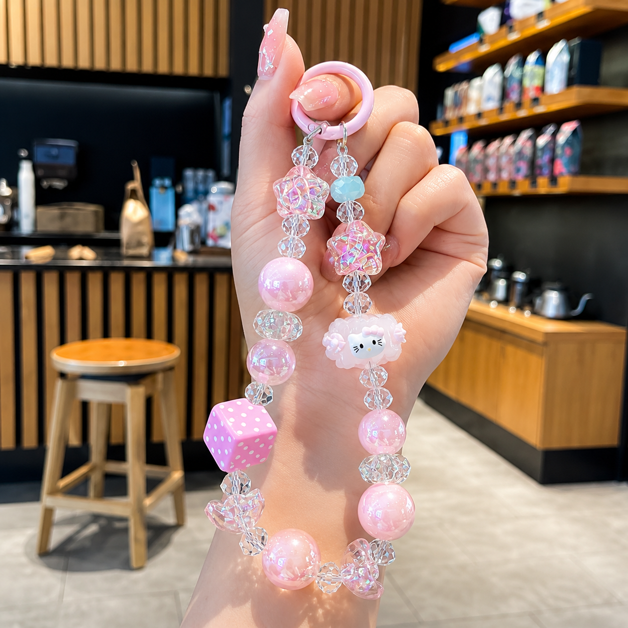 Kawaii Character Dice Pearl Beaded Keychain