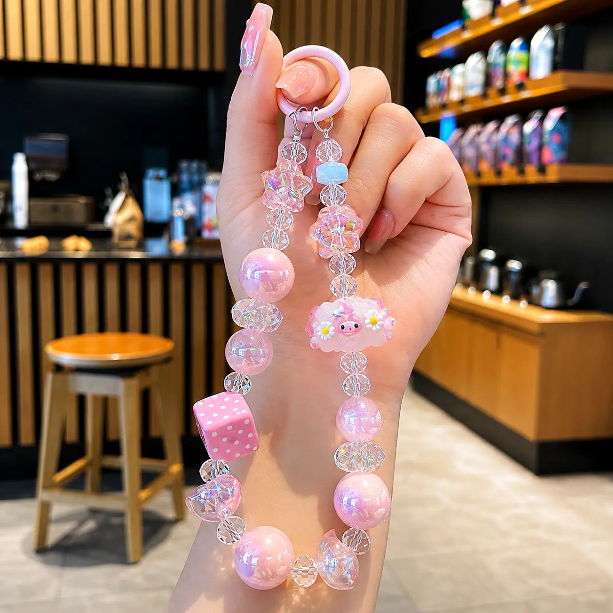 Kawaii Character Dice Pearl Beaded Keychain
