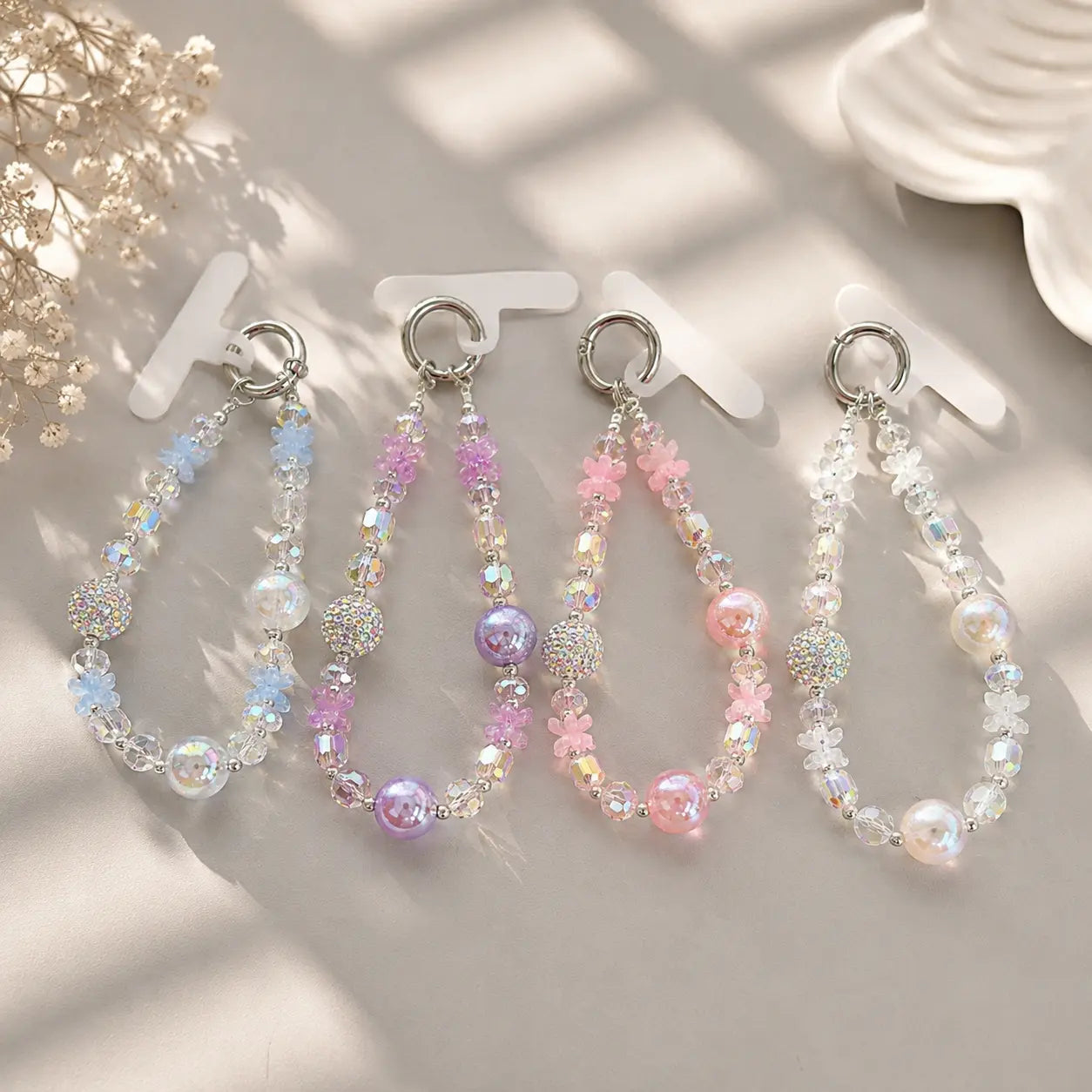 Crystal Flower Pearl Beaded Phone Charm