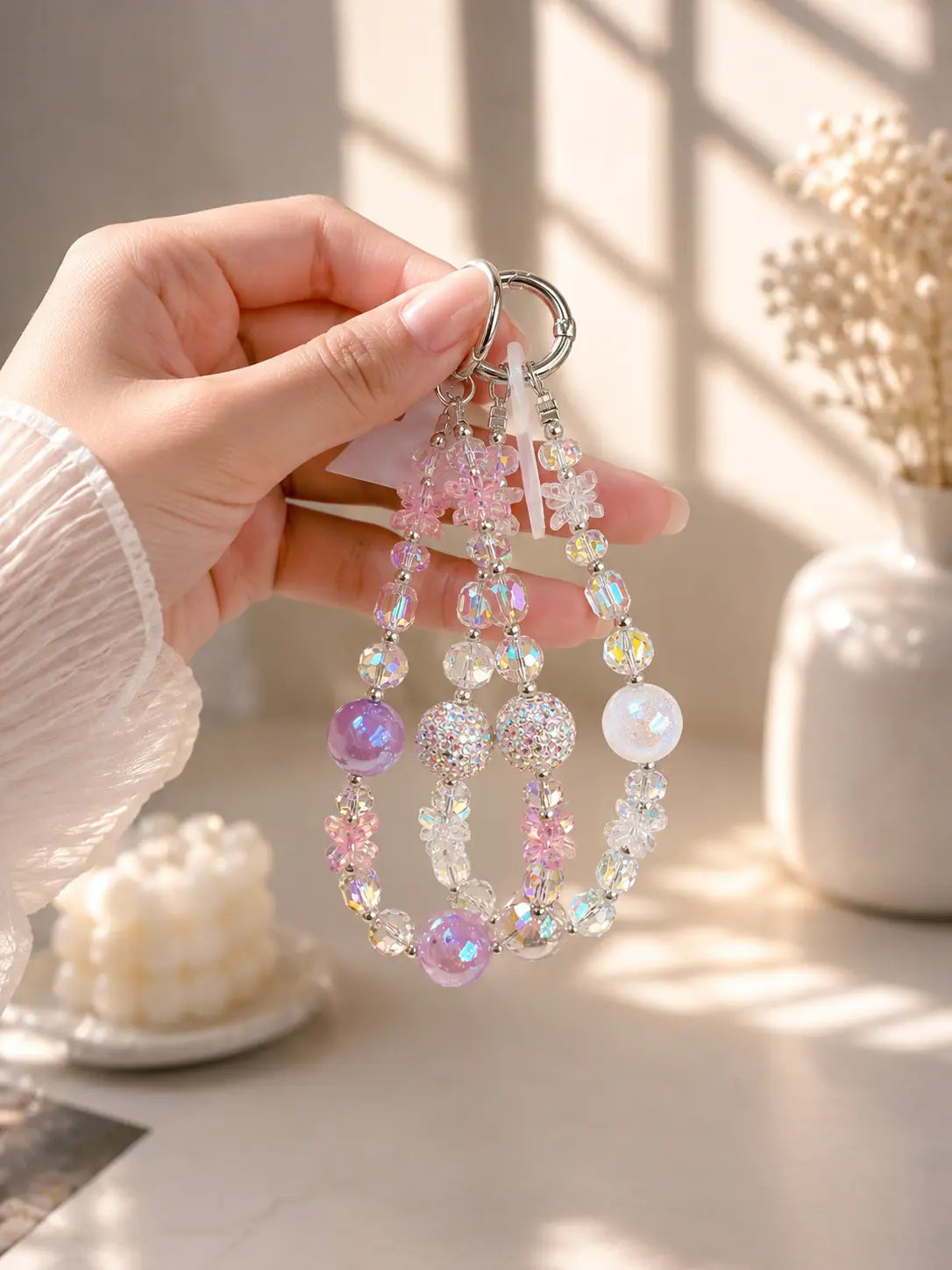 Crystal Flower Pearl Beaded Phone Charm
