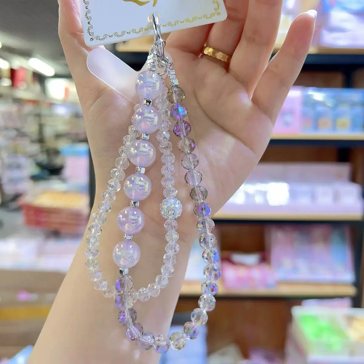 Iridescent Crystal Beaded Phone Charm