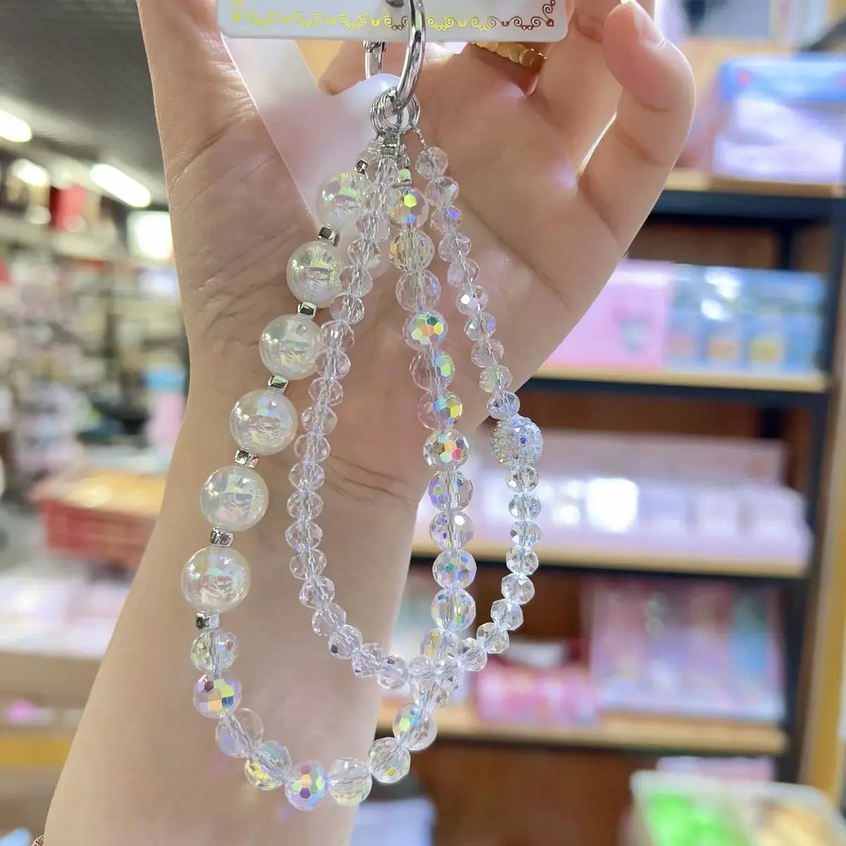 Iridescent Crystal Beaded Phone Charm