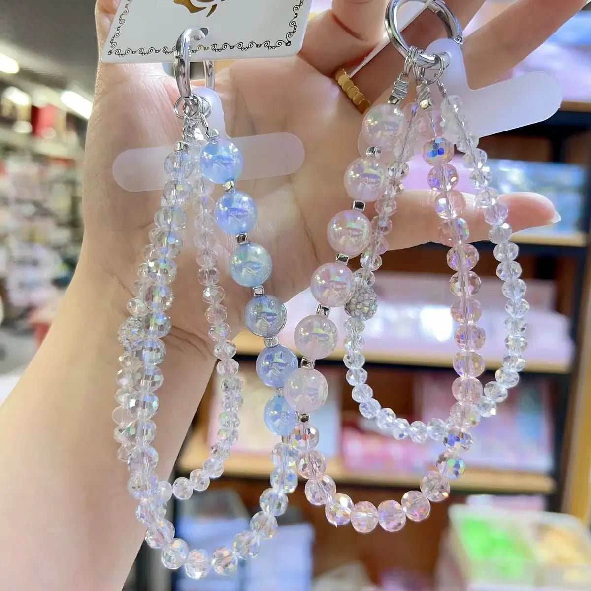 Iridescent Crystal Beaded Phone Charm